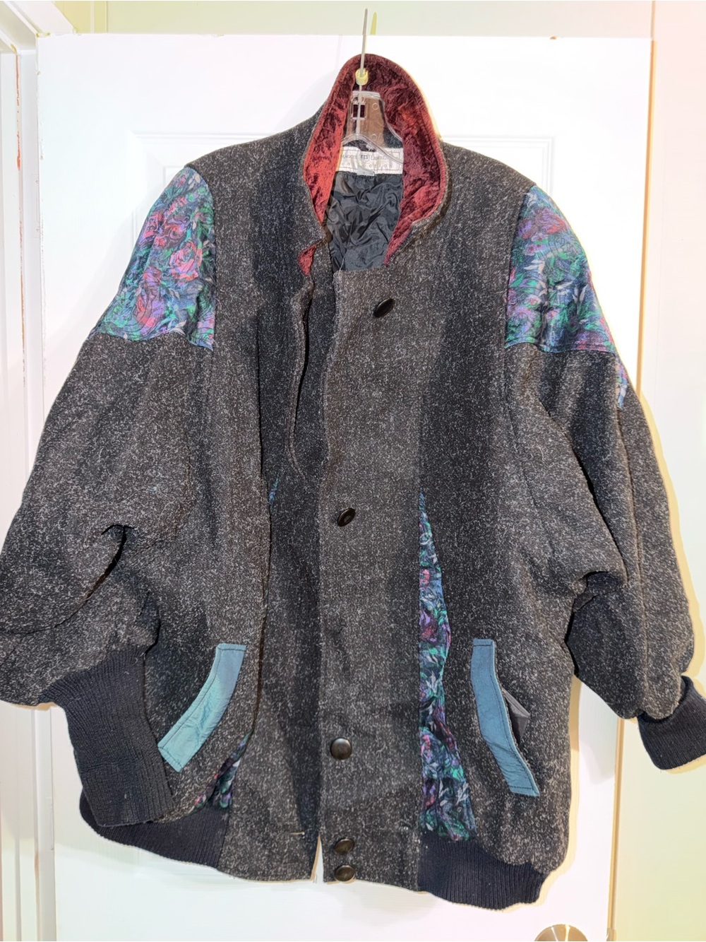 Vintage 1990 Maggie Lawrence Tapestry Velvet Trim Bomber Jacket Plus Sz 22W 24W
